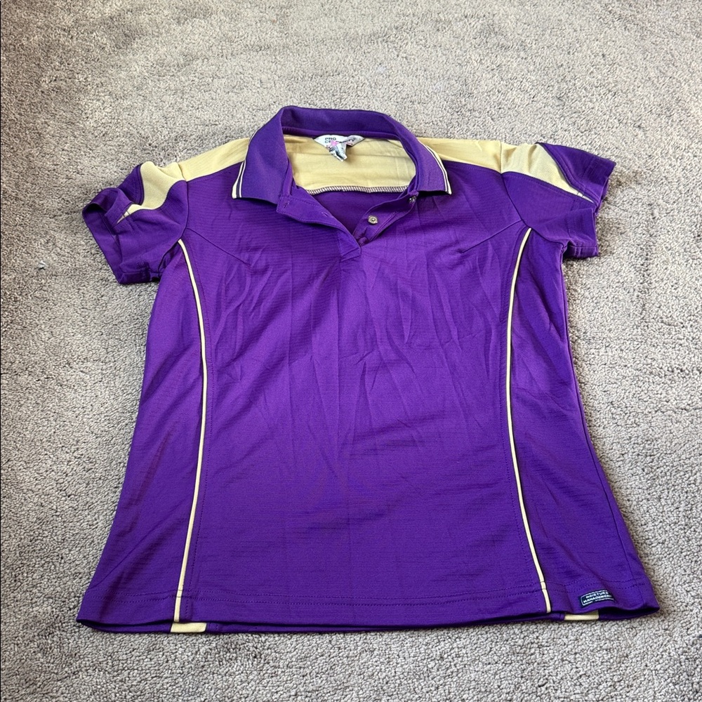 Pro Celebrity JMU James Madison University Polo Shirt Purple Gold SIZE S